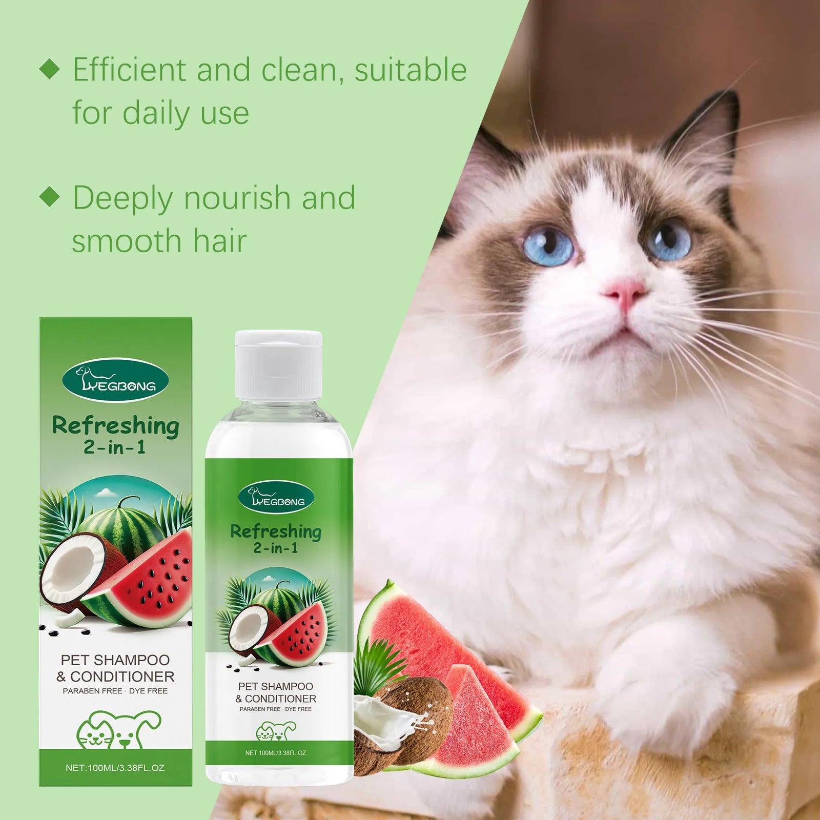 100ml bottle of pet 2-in-1 shampoo fragrance shower gel with watermelon and coconut extracts