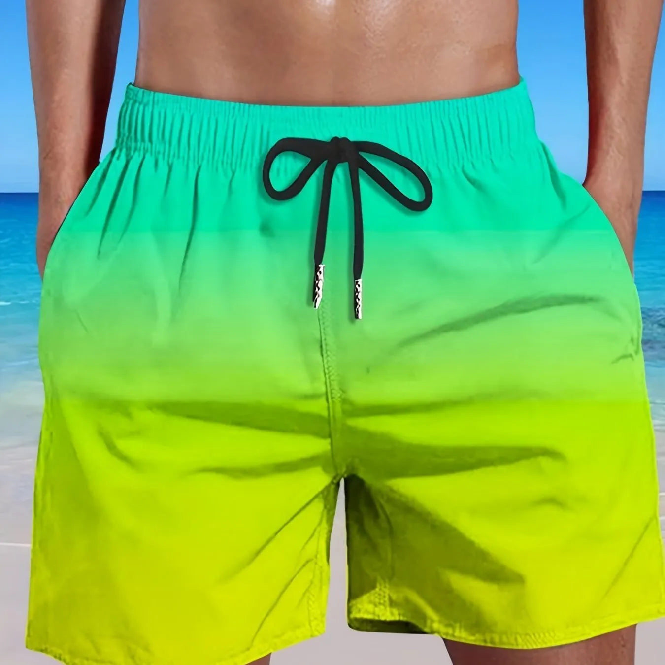 Men's gradient colour 3D digitally printed mesh sports shorts showing micro-elasticity fabric