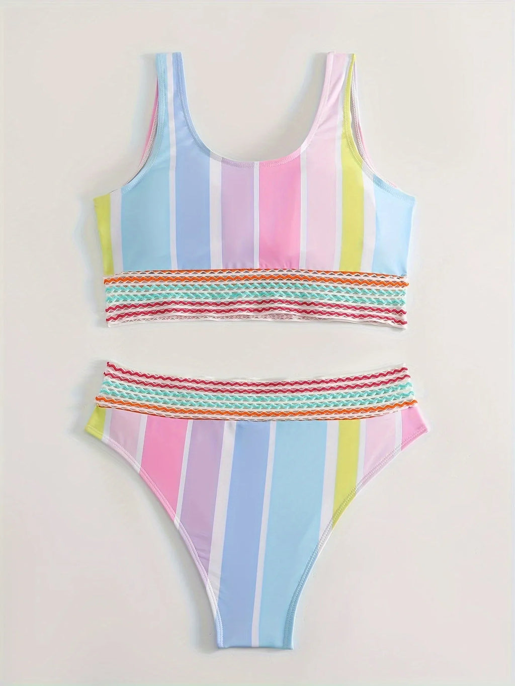 Women's striped sports bikini swimwear set in briefs style