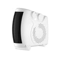 White compact electric desktop heater with heating wire technology and two fan speeds for small office spaces