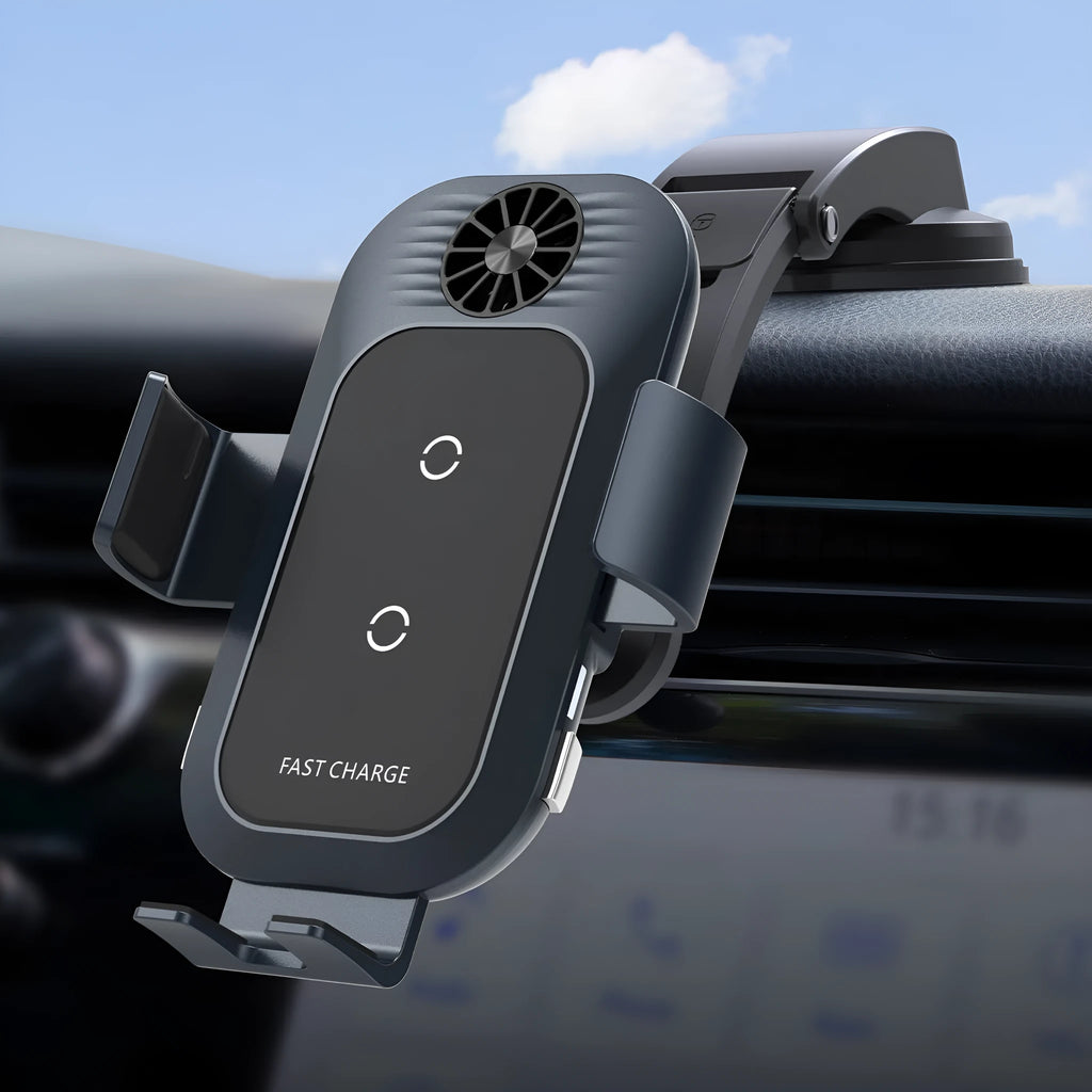 C35 colour car wireless charger phone holder mounted on air vent with Type-C cable
