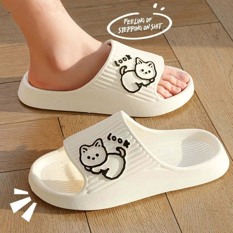 Women's cat design platform slippers with thick EVA sole in various colours