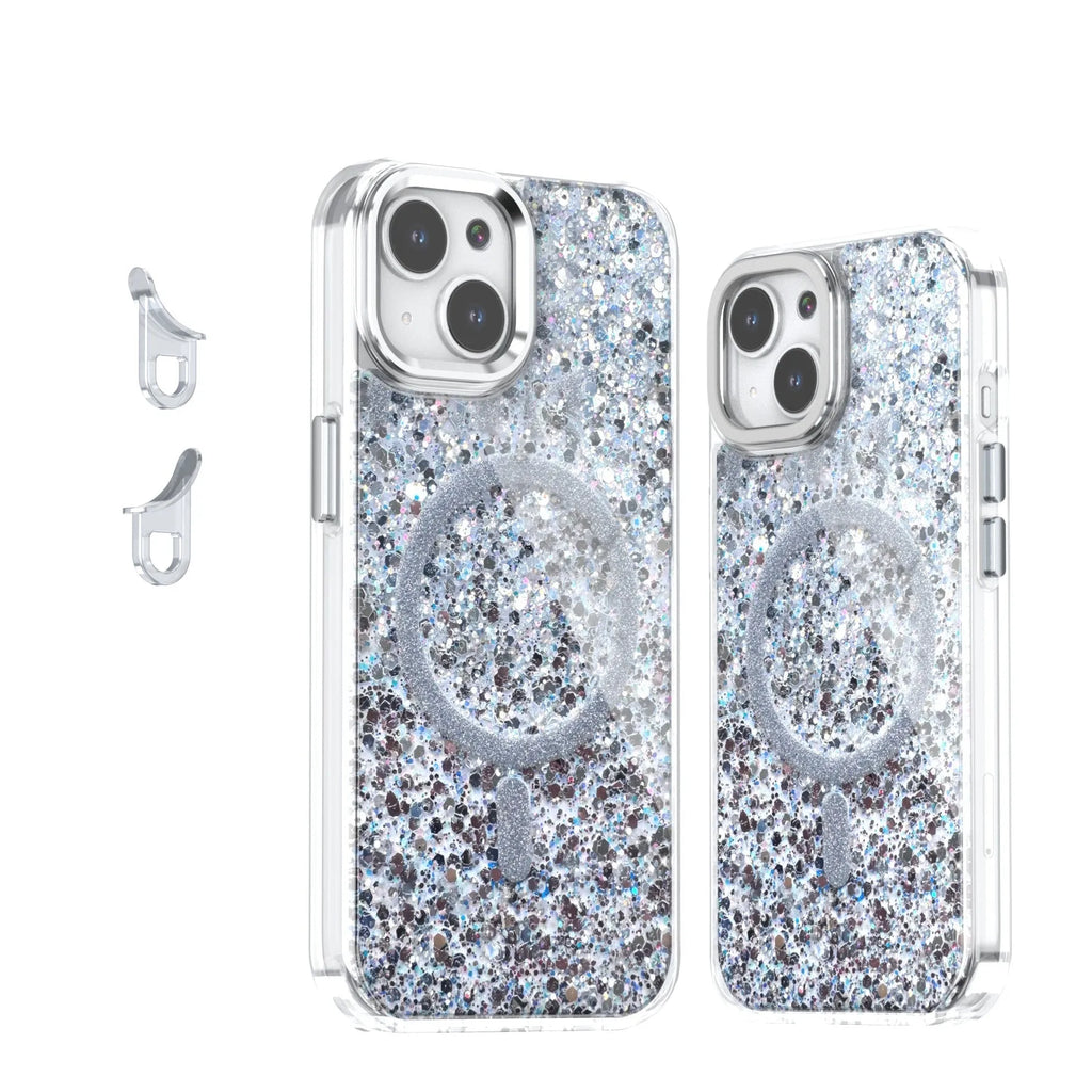 Creative sequins glitter epoxy magnetic phone case for Apple iPhone in transparent TPU, available in six colours.