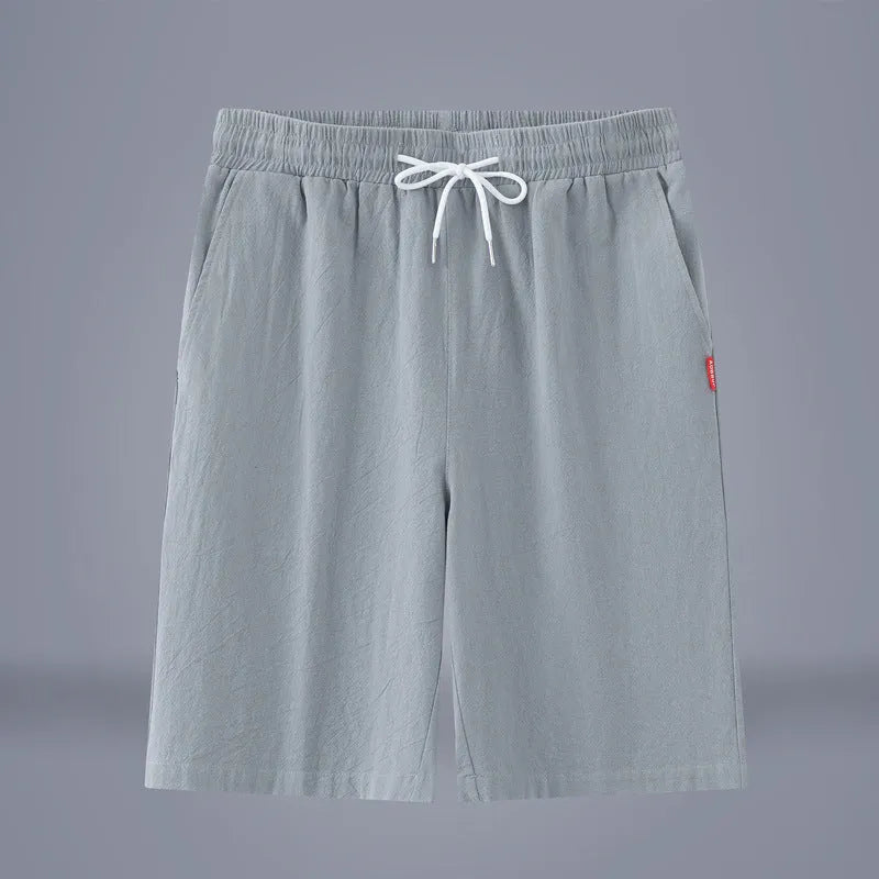Chinese style solid colour cotton linen cropped pants with a drawstring waist, shown in Army Green.