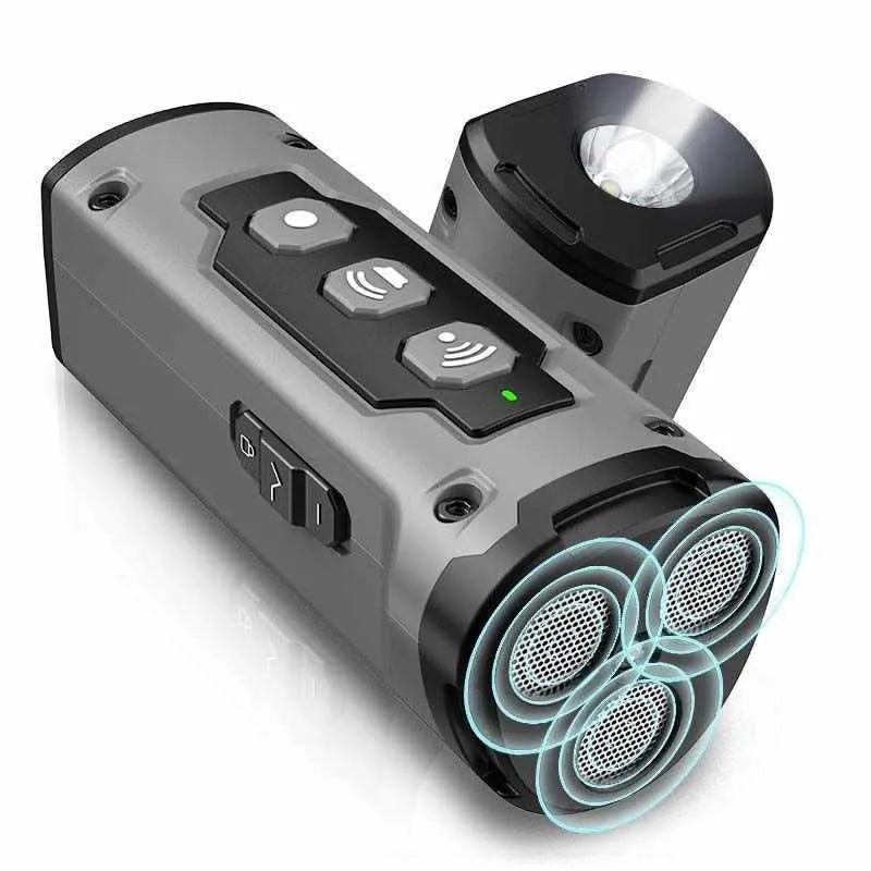 Three-head ultrasonic dog repellent device with spray, plastic handheld, 11x5x5cm, black colour