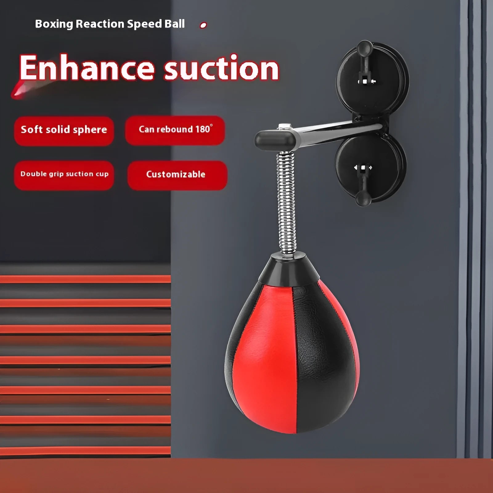 Red and black boxing reaction ball with suction cup mount for home training