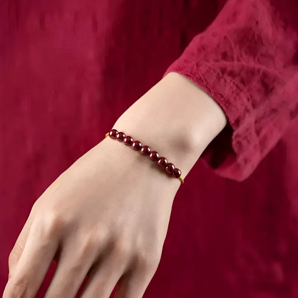 Hand-woven Raw Ore Cinnabar and Hetian Jade geometric bracelet with natural mineral colours