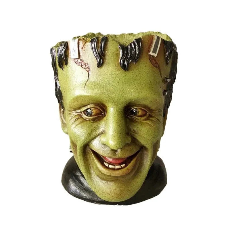 Green resin Frankenstein flower pot with drainage hole for desktop indoor succulent and fern display