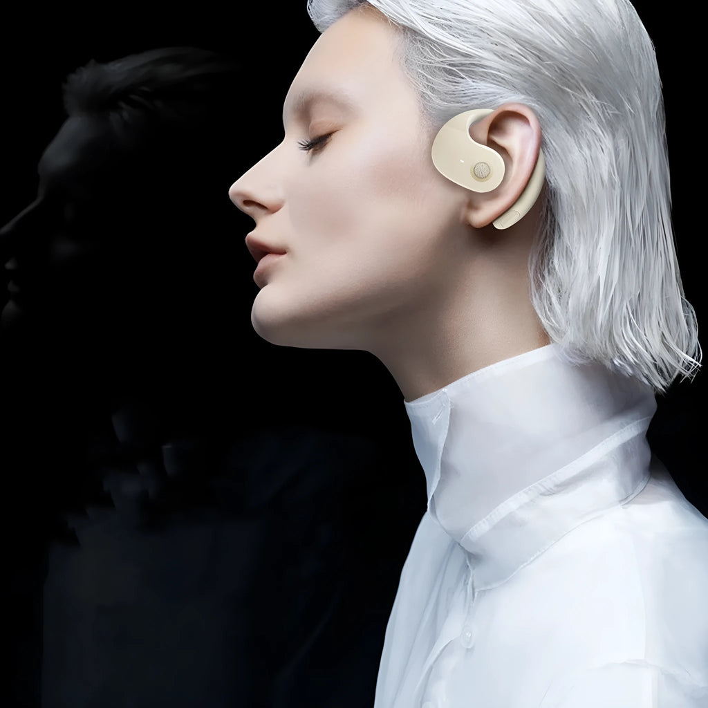 JM13 wireless ear hook sports headphones in black or skin colour with ABS build and 10m range