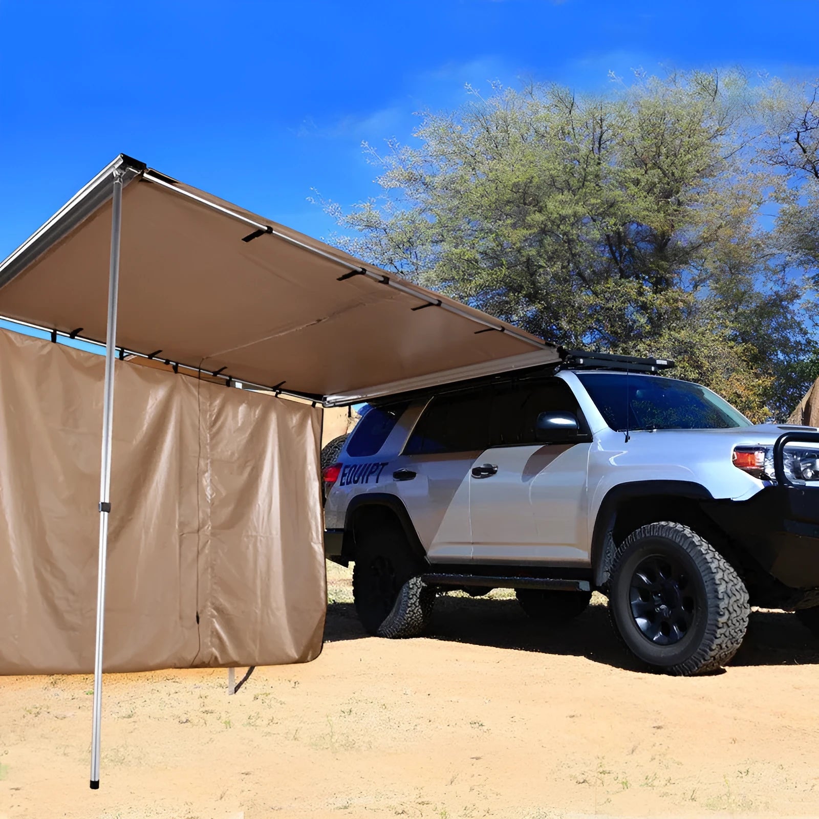 Two-bedroom camping tent with aluminium alloy poles shown in camouflage colour
