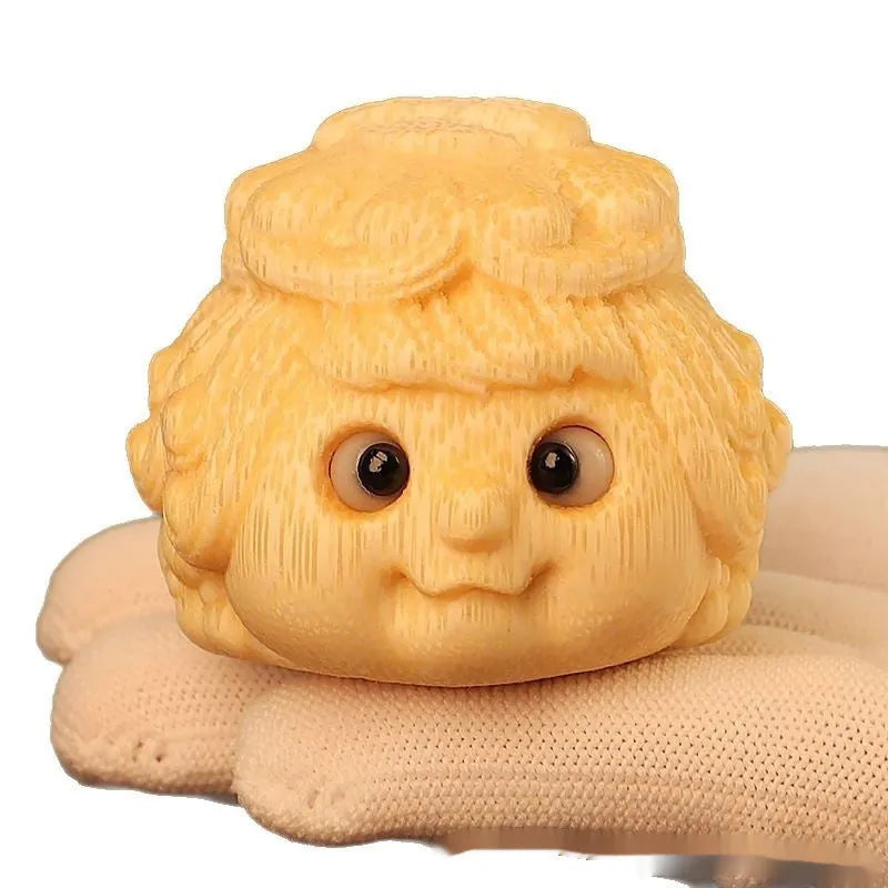 Solid bamboo carving ornament of a cute Princess Toad, approximately 5.0 cm in size.