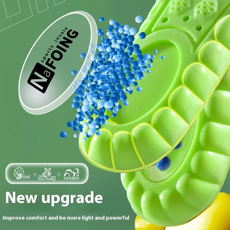 Green PU air cushion sports insoles with argy wormwood infusion on white background