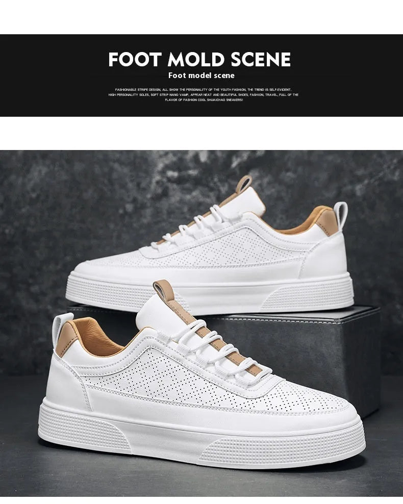 Thick bottom board shoes in white, lace-up low-top casual sneaker with round toe and flat heel, sizes 39-46.