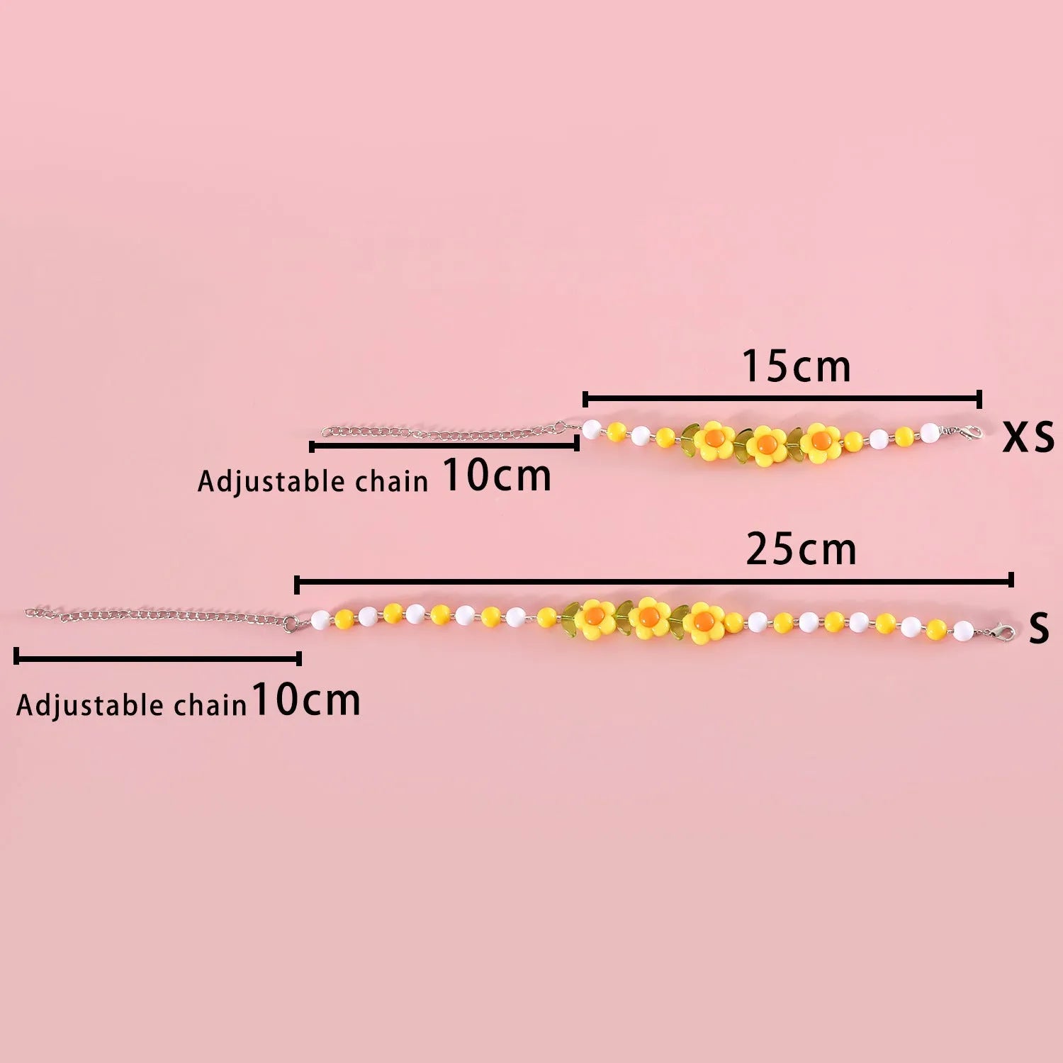 Adjustable colourful beads plastic cat necklace in peach, rainbow and small flower designs