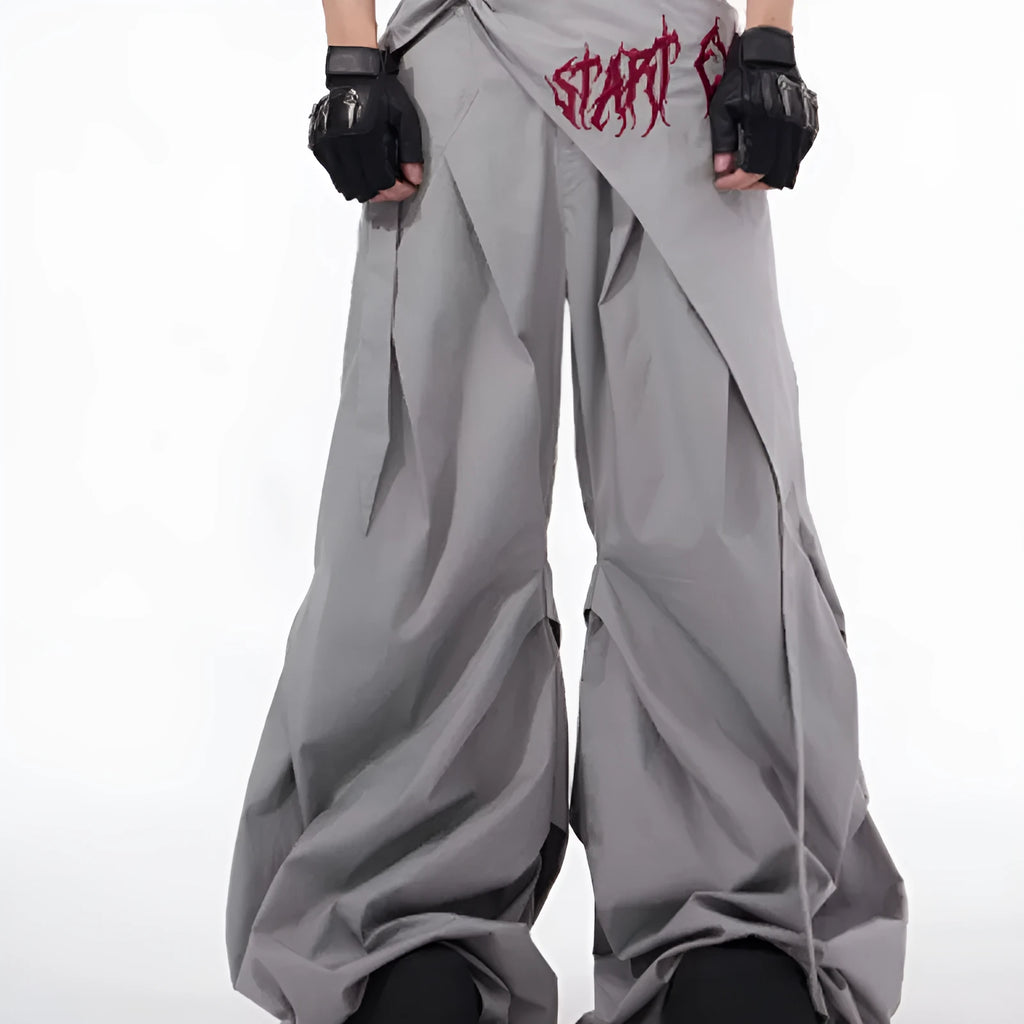 Boys' wide-leg function pants in Korean style, available in black or grey solid colours