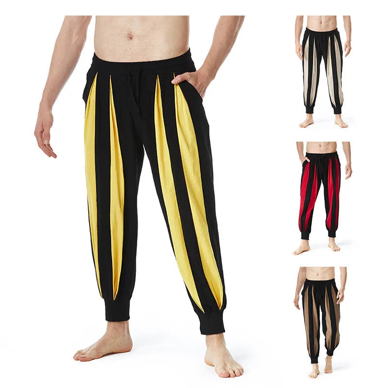 Men's straight-leg casual trousers in brown, khaki, red, and yellow colour options