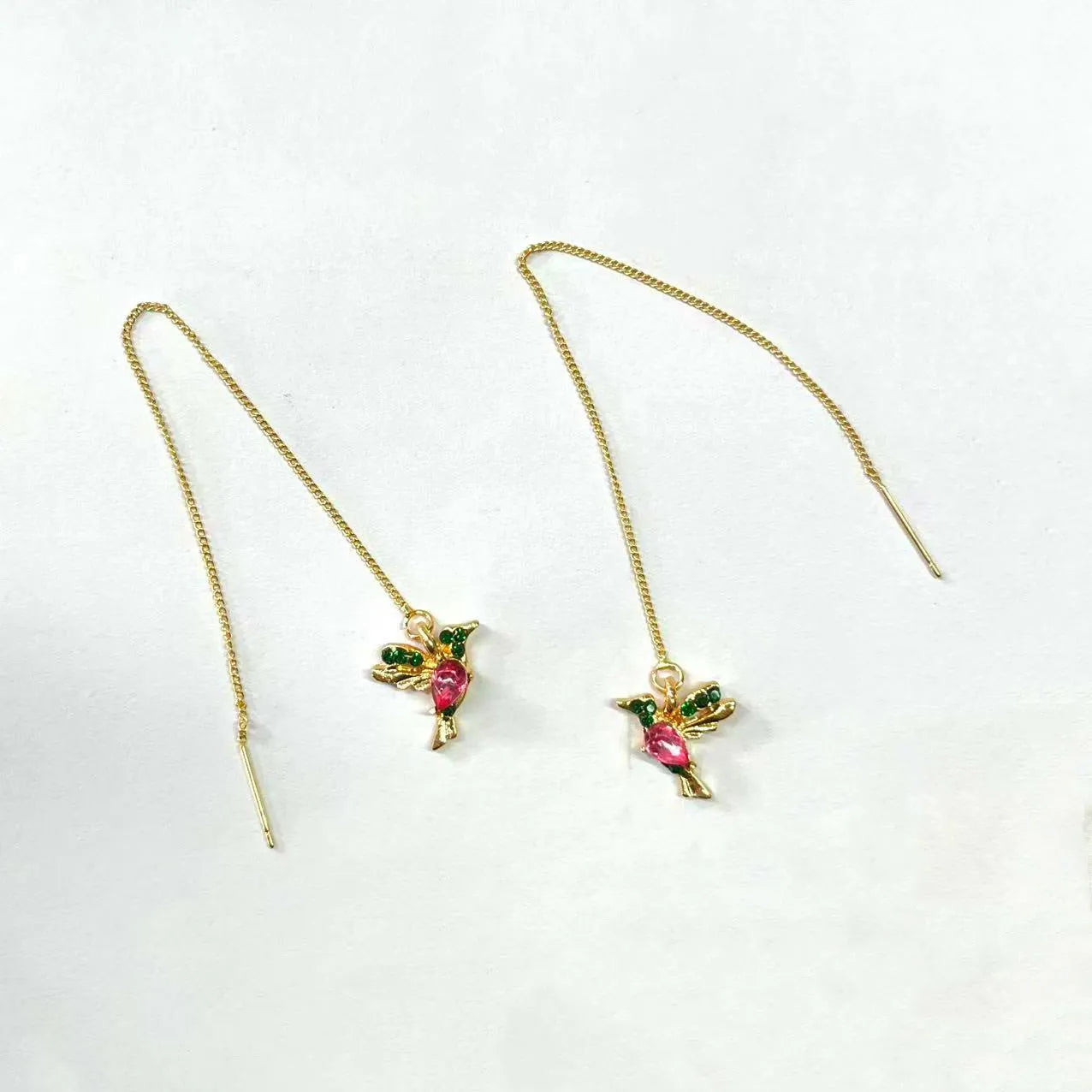 Bird hanging personalised long style earrings with zirconium wing details in blue, red, or red lvzuan colours
