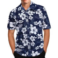 Men's loose fit floral printed polyester cardigan shirt with short sleeves for summer beachwear