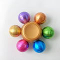 Colourful six Dragon Ball six-bead fingertip gyro in zinc alloy with metal bearing, approximately 6 x 2.2 cm