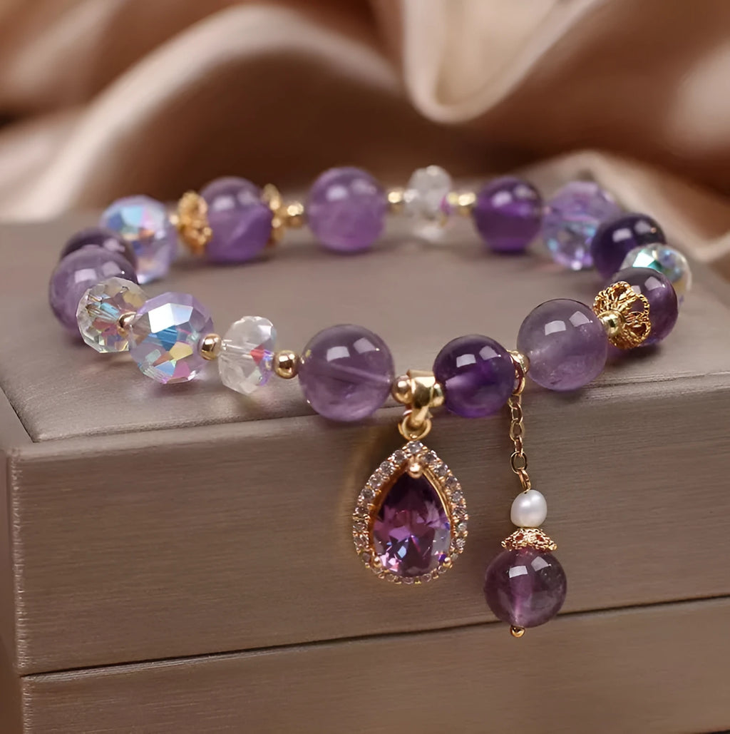 Purple amethyst crystal bracelet for women with natural stones and micro inlay craftsmanship