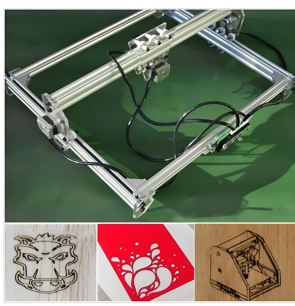 Miniature desktop laser engraving machine with a 400mm by 300mm base plate.