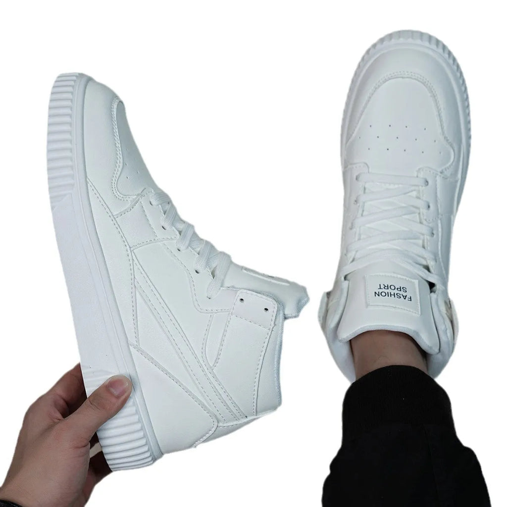 White men's casual shoes with round toe and microfiber upper for winter leisure wear
