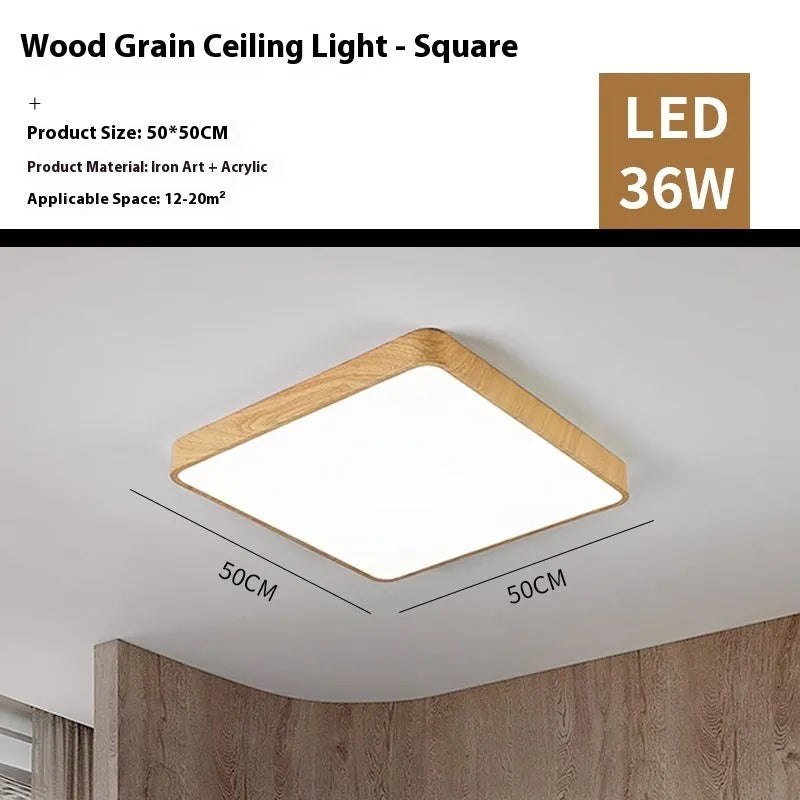 Nordic style square LED wall light with wood grain finish and modern iron art design