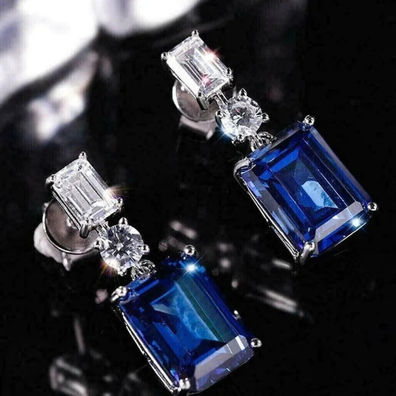 Blue contrast zircon earrings copper geometric sweet style unisex jewellery