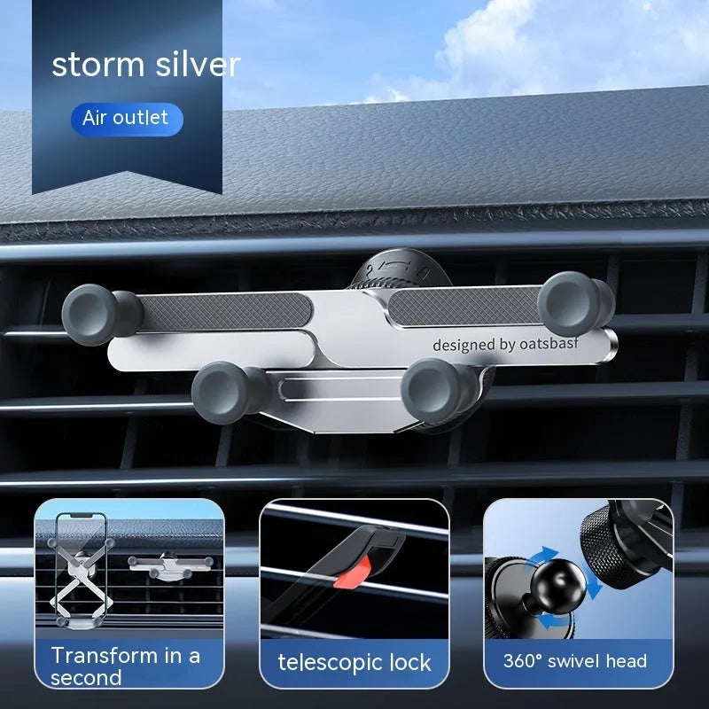 Aluminium alloy car phone holder mounted on vehicle air vent in black colour option