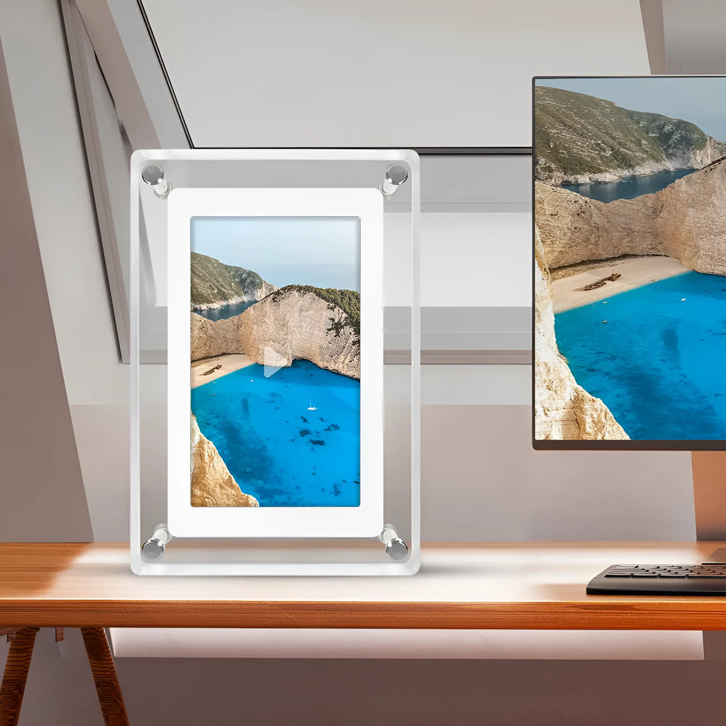 5-inch transparent acrylic digital photo frame with IPS screen and anti-dumping rear bracket