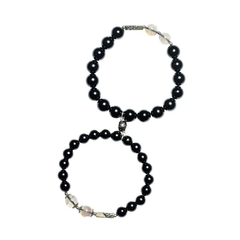 Obsidian Buddha beads couple bracelet DIY set with 8mm and 10mm national style gemstone beads