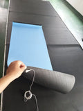 Blue conductive grounding yoga mat with plants pattern and integrated wire, 182cm long.