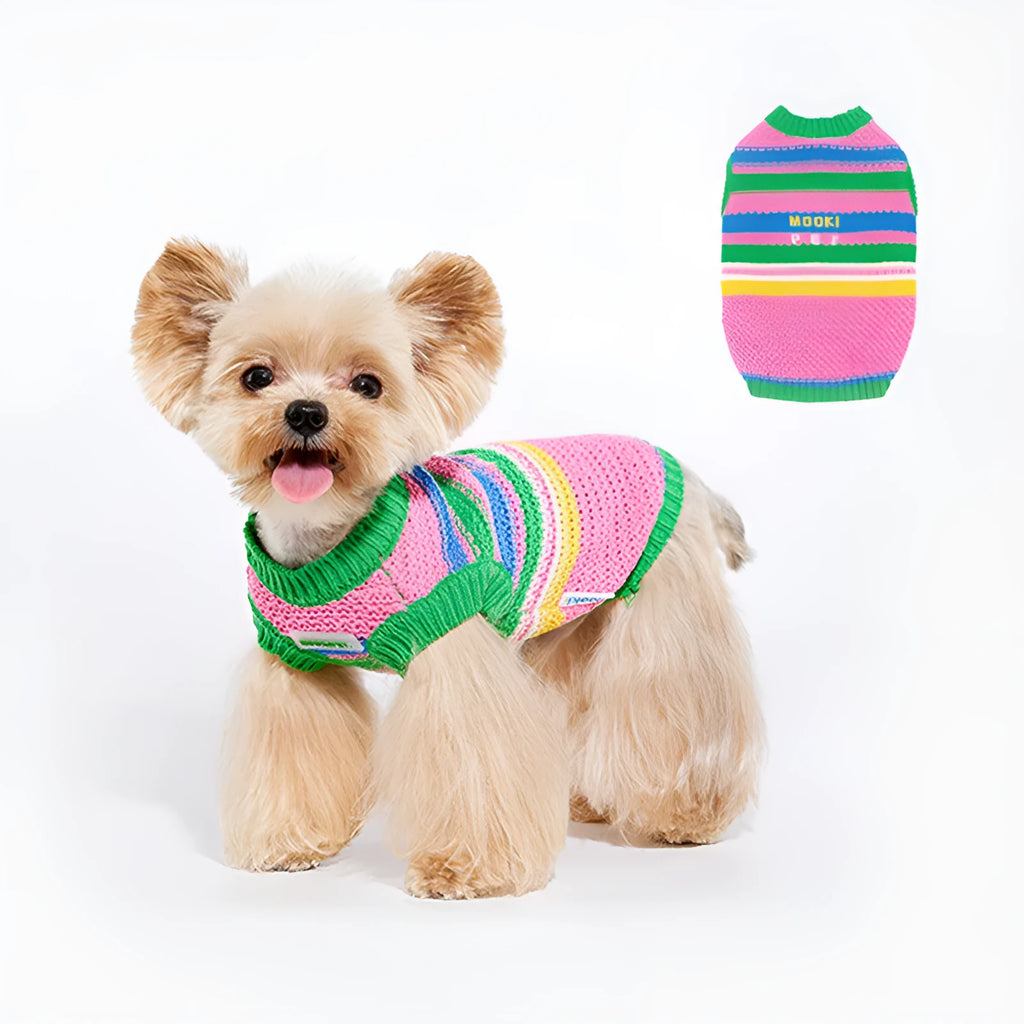 Pink and green dog clothes vest in cotton acrylic blend, sizes XXS to XXL for small and medium dogs