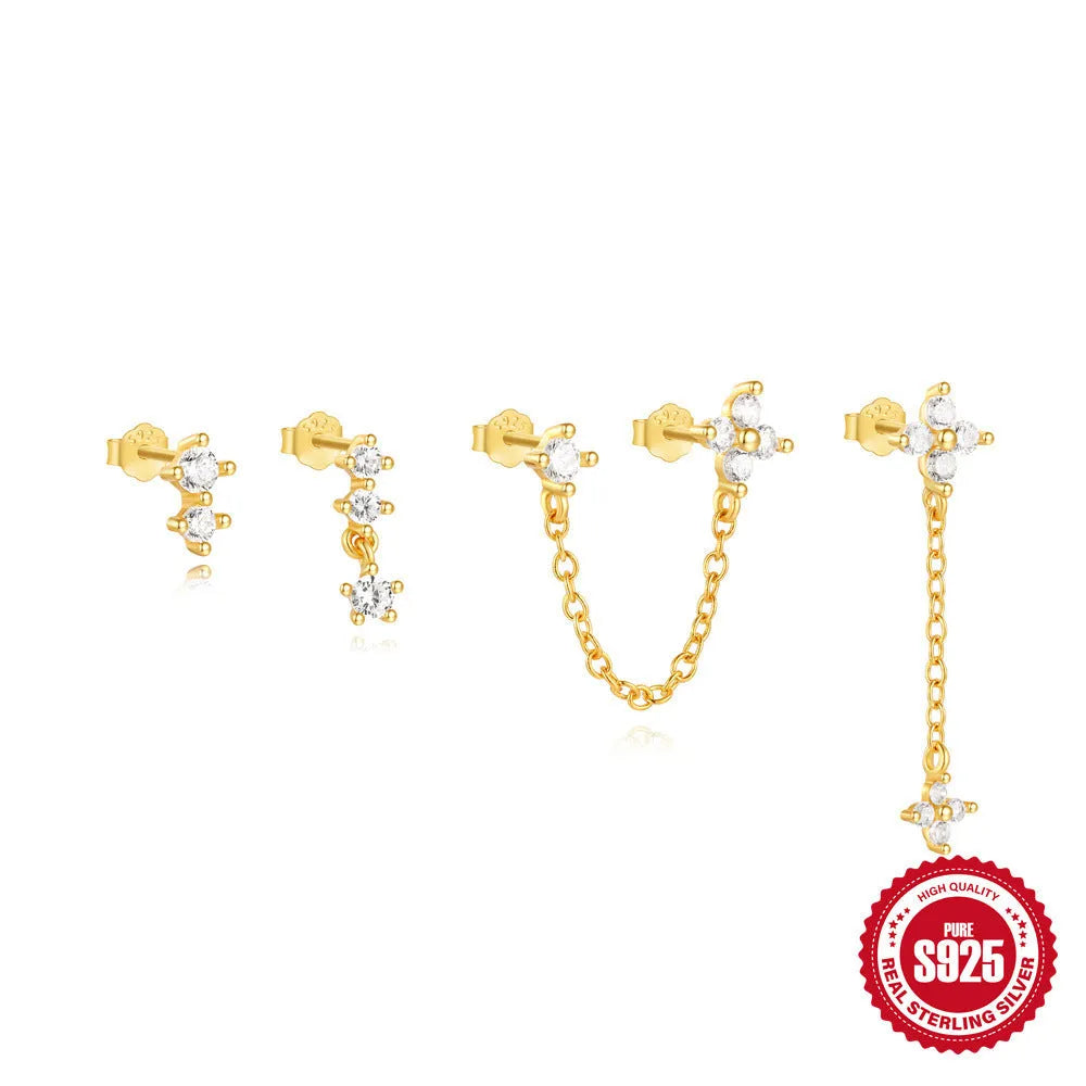 S925 sterling silver clover petal earrings with electroplated gold finish and geometric design