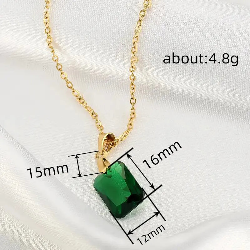 Copper rectangular pendant necklace with geometric quadrilateral design and O-ring chain