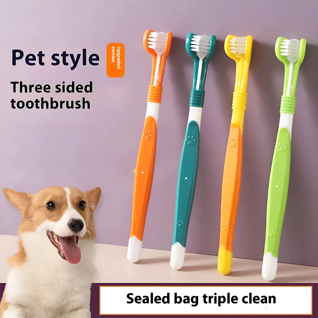 Plastic nylon pet toothbrush for dogs and cats, single sealed-bag pack, six colour options