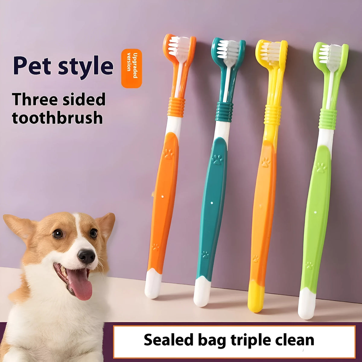 Plastic nylon pet toothbrush for dogs and cats, single sealed-bag pack, six colour options