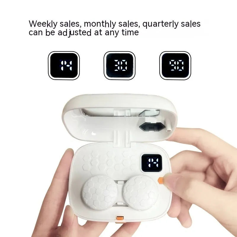 Electric ultrasonic cleaning machine body for invisible glasses in plastic with 85x65x30mm dimensions available in Pearl White Blue and Pink