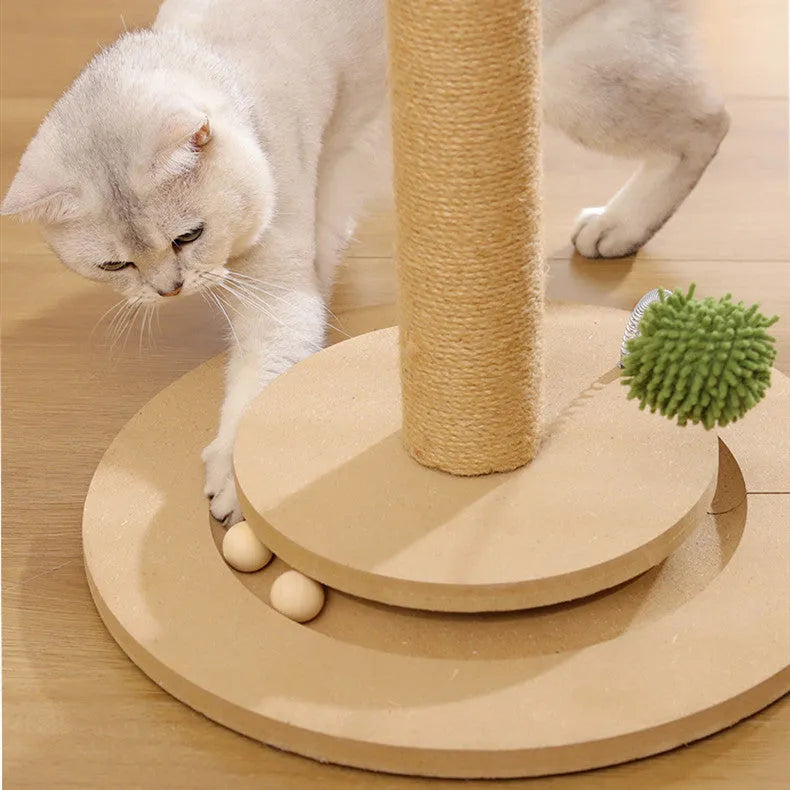 Vertical cat climbing frame with hemp rope wrapped columns and density board panels in canna colour