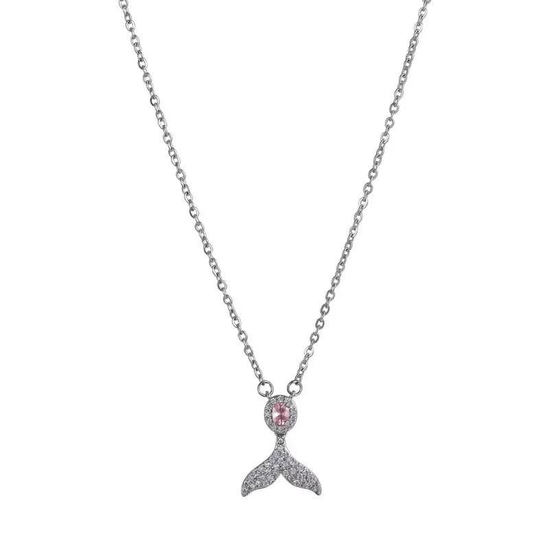 Women's S925 sterling silver necklace with fishtail pendant on O-ring chain, 41-50cm adjustable length