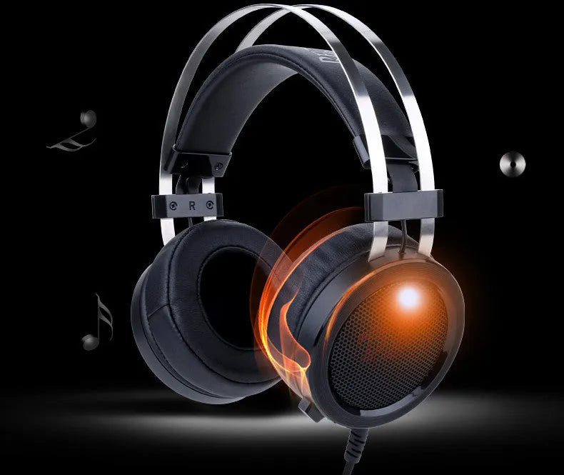 Black wired computer gaming headset with a long cable and a 3.5mm audio jack plug