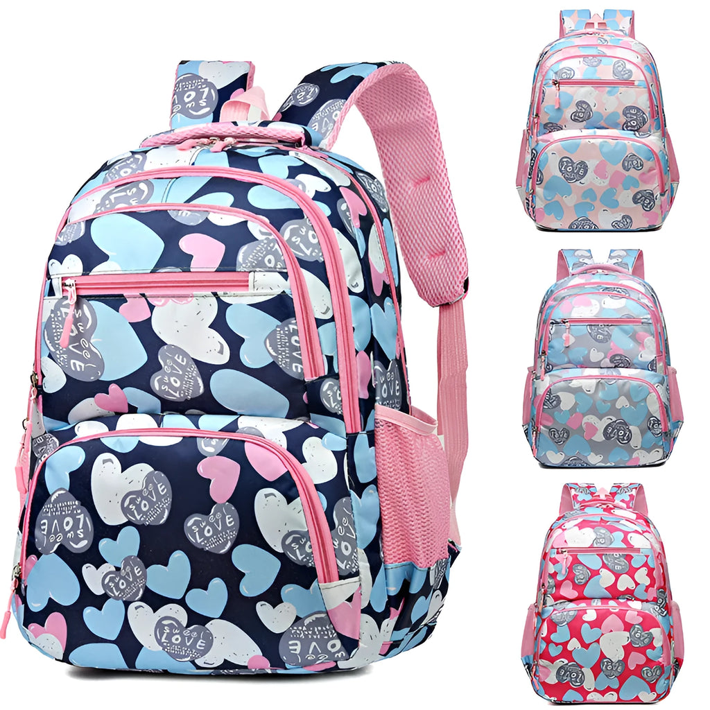 Blue student school backpack with air pillow belt straps and large main compartment.
