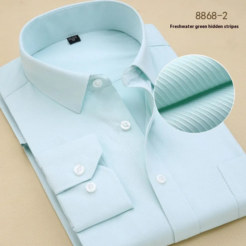 Men's black cotton business shirt with long sleeves and slim regular fit