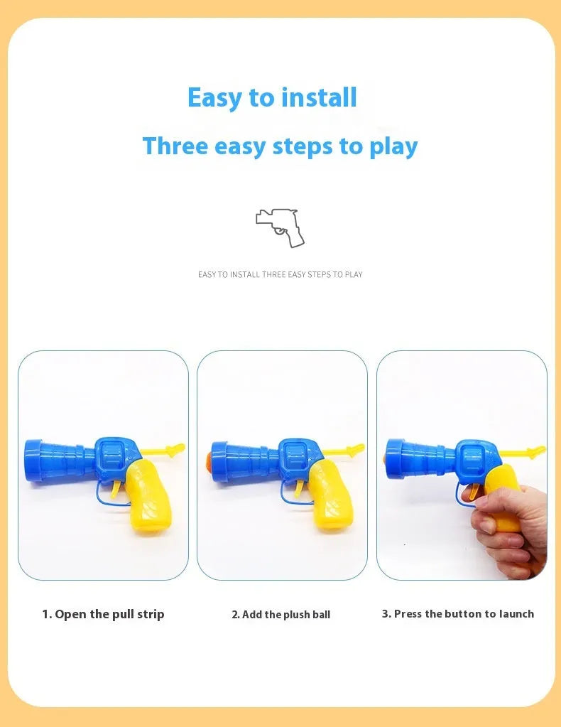 Plush pet toy ball launcher gun set with soft 3cm yarn balls for interactive indoor play