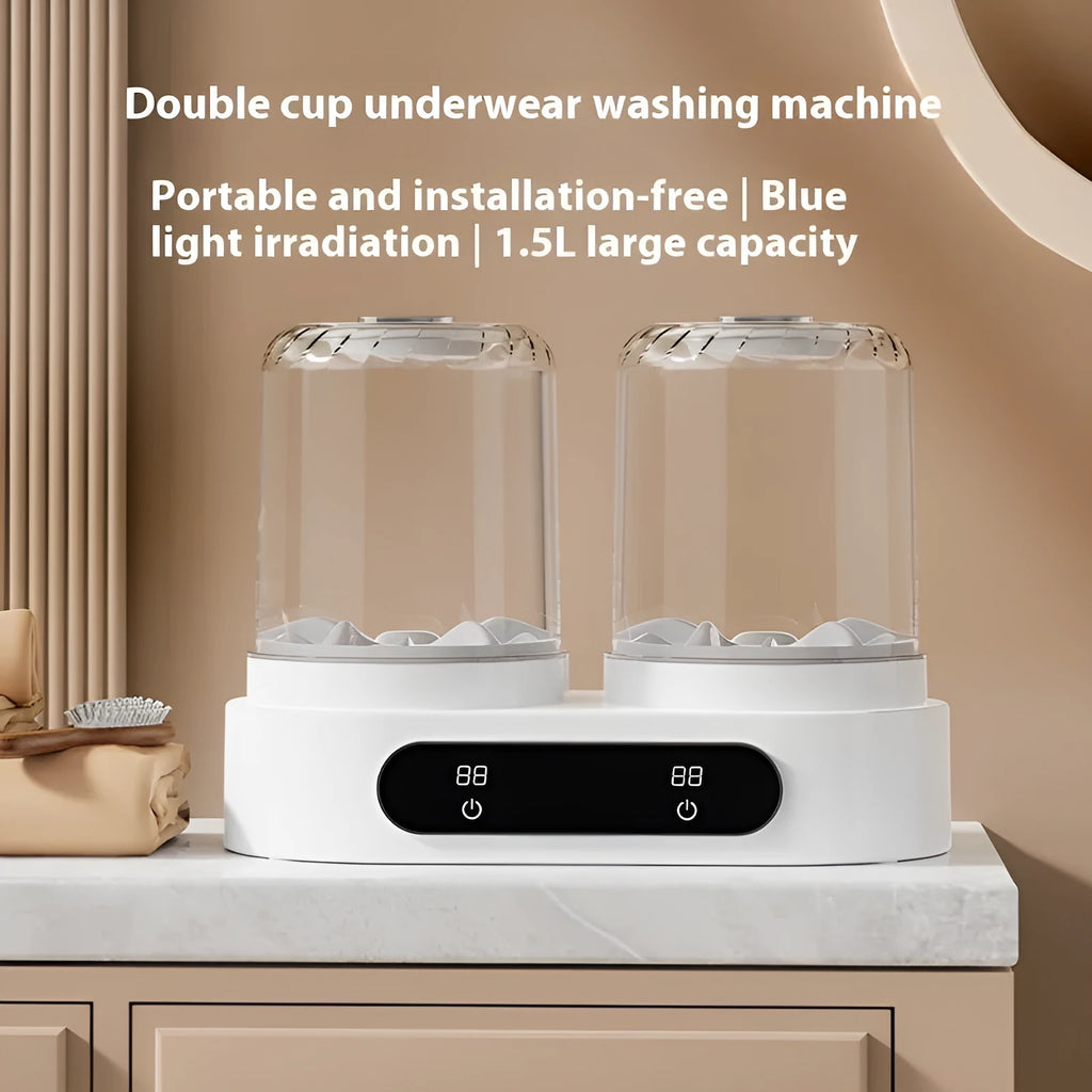 White double bucket USB mini washing machine for underwear and small garments.
