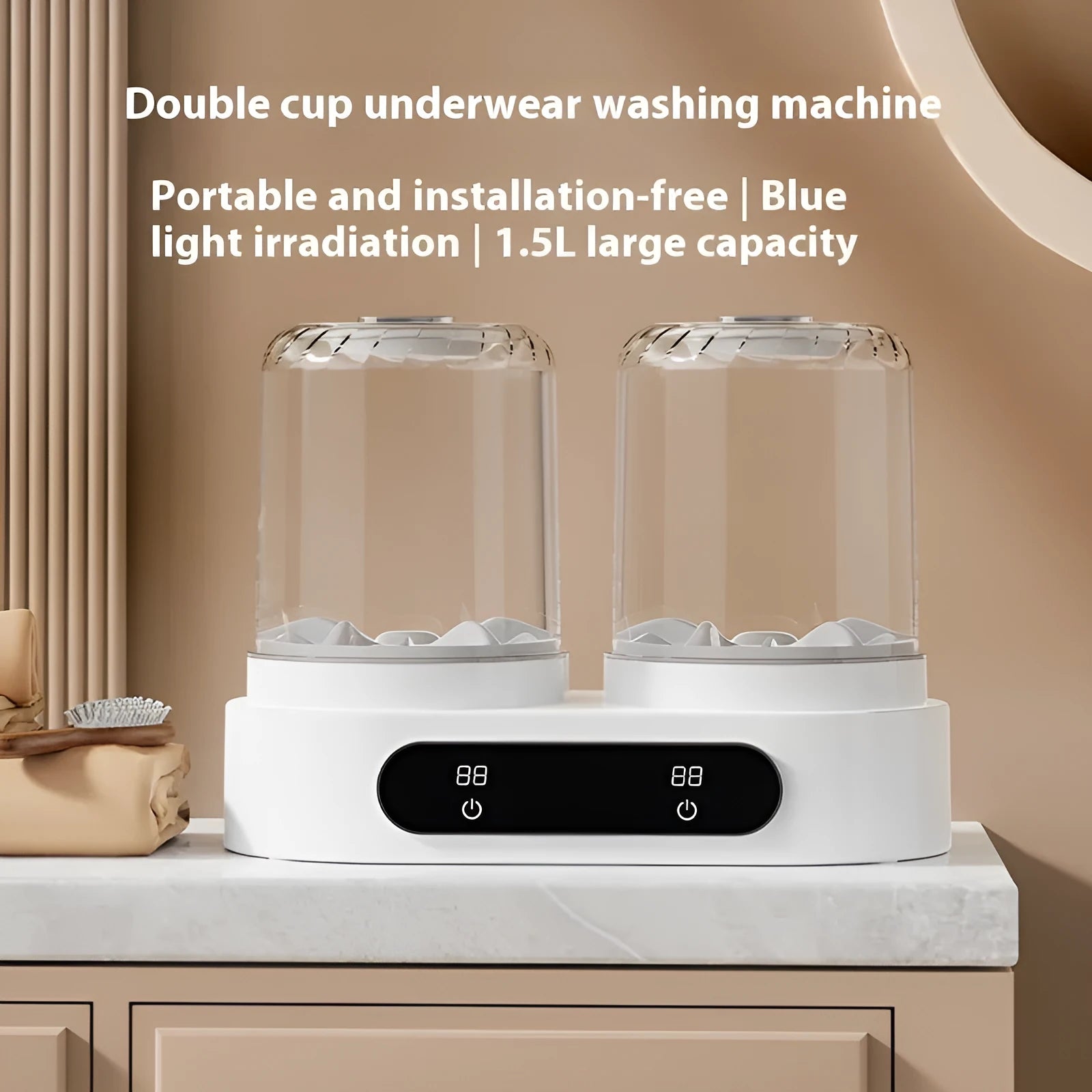 White double bucket USB mini washing machine for underwear and small garments.
