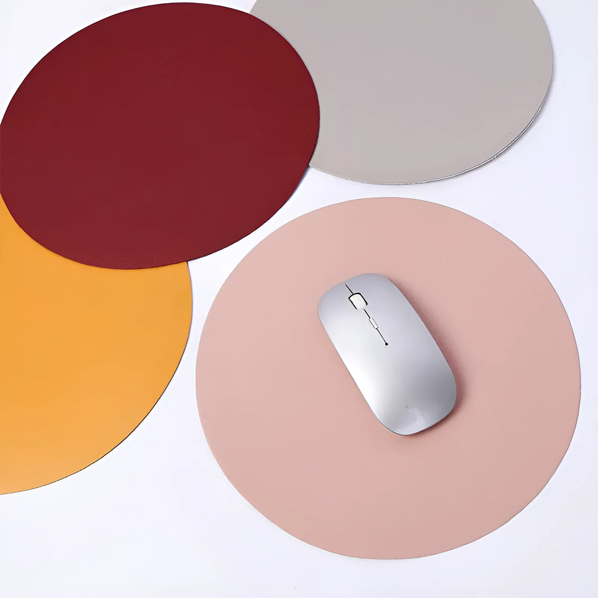 Round 20cm double-sided leather mouse pad with waterproof anti-slip surface in multicolour options