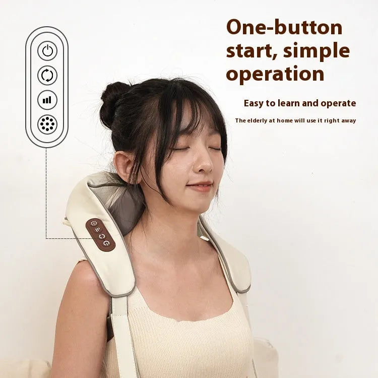 Blue rechargeable foldable electric neck and back massager showing compact dimensions