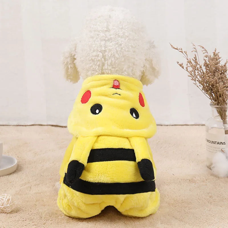 A cat or small dog wearing a soft fleece hoodie zip-up coat in a cartoon style.