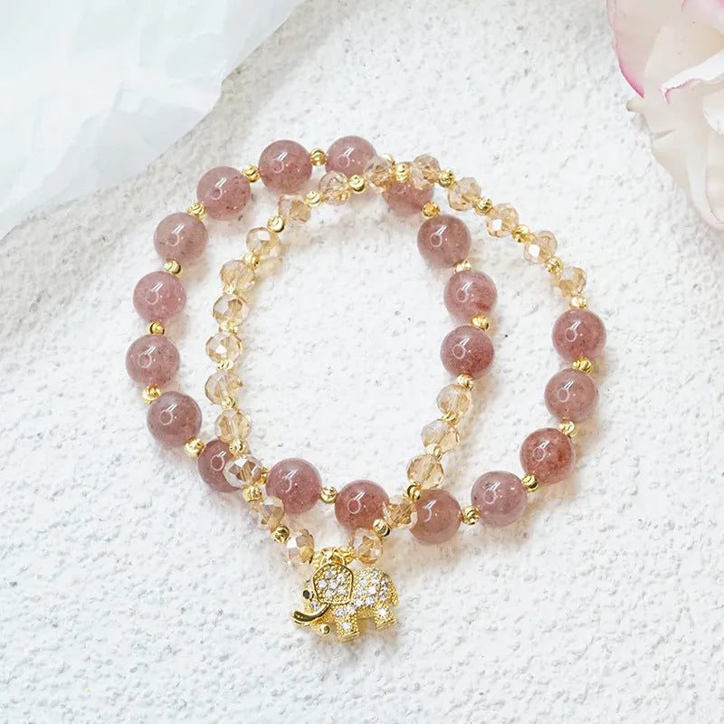 Women's retro colour hair crystal bracelet with strawberry quartz accent stone